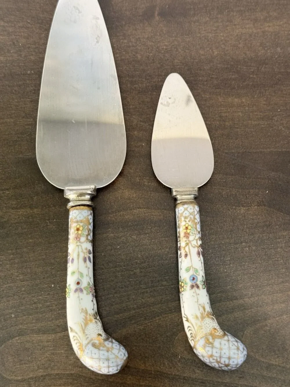 Vintage 2 Piece Sheffield England Pie & Cake Serving Set Stainless S & Porcelain